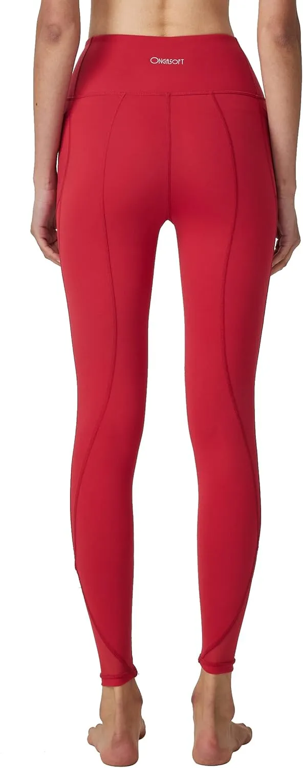 ONGASOFT High Waisted Yoga Pants for Women Running Workout Mesh Leggings Side Pockets Squat Proof Tummy Control