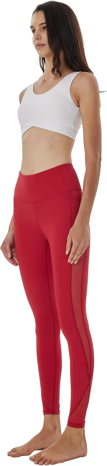 ONGASOFT High Waisted Yoga Pants for Women Running Workout Mesh Leggings Side Pockets Squat Proof Tummy Control