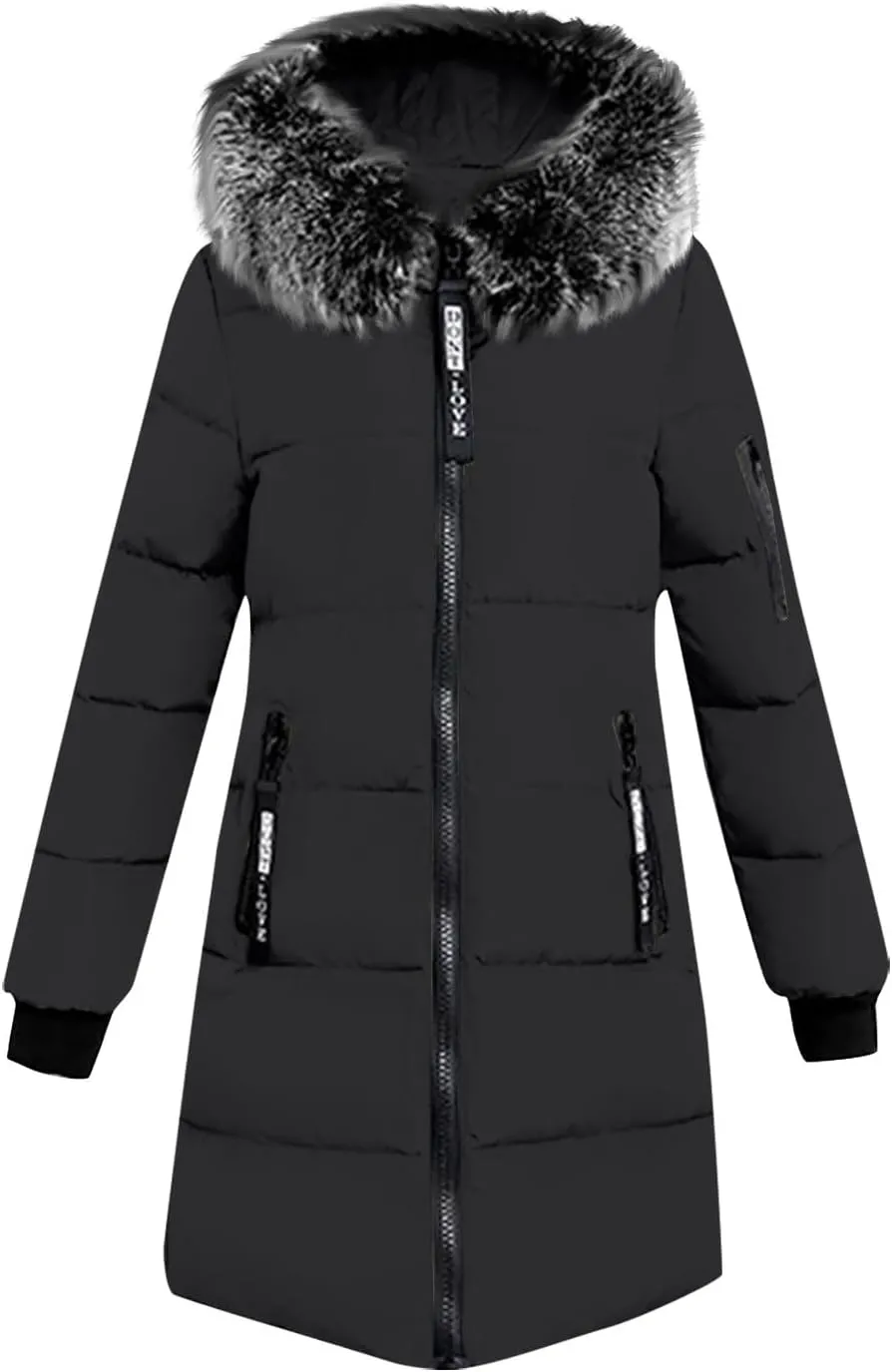 Oversized Faux Fur Hood Jackets for Women 2024 Winter Warm Parka Coats Long Quilted Jacket Thick Jacket Outerwear