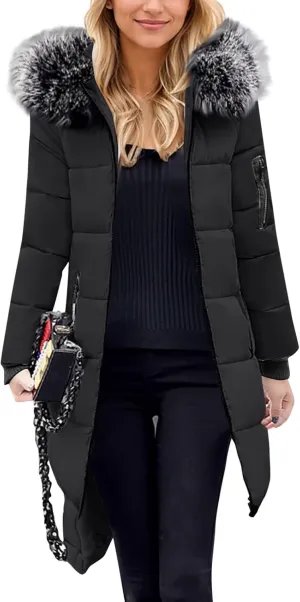 Oversized Faux Fur Hood Jackets for Women 2024 Winter Warm Parka Coats Long Quilted Jacket Thick Jacket Outerwear