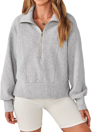 Oversized Sweatshirt for Women Half Zip Up Hoodies Long Sleeve Quarter Zipper Pullover Fall Y2k Tops 2024