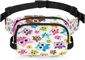 Owls Cute Funny Fanny Packs for Women Men Fashion Waist Packs Belt Bag Water-resistant Crossbody Bag Waist Pouch Waist Pack Hip Bum Bag for Hiking Casual Travel Cycling