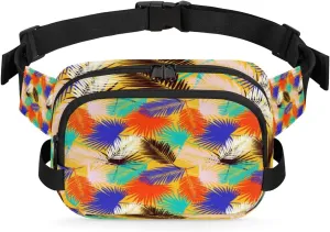 Palm Leaves Bright Fanny Pack Crossbody Bags for Women Men Waist Packs Hip Bum Bag Cross Body Fanny Pack with Adjustable Strap for Running Hiking Travel