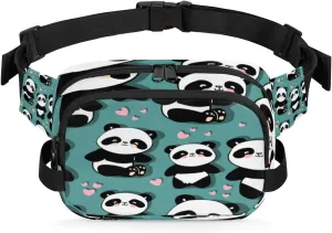 Panda Heart Fanny Packs for Women Men Fashion Waist Packs Belt Bag Water-resistant Crossbody Bag Sage Green Waist Pouch Waist Pack Hip Bum Bag for Hiking Casual Travel Cycling