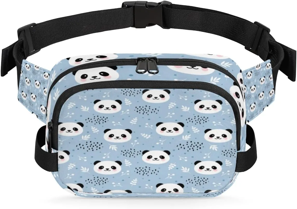 Panda Leaf Blue Fanny Packs for Women Men Fashion Waist Packs Belt Bag Water-resistant Crossbody Bag Waist Pouch Waist Pack Hip Bum Bag for Hiking Casual Travel Cycling