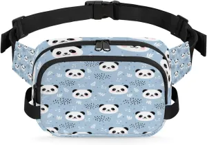 Panda Leaf Blue Fanny Packs for Women Men Fashion Waist Packs Belt Bag Water-resistant Crossbody Bag Waist Pouch Waist Pack Hip Bum Bag for Hiking Casual Travel Cycling
