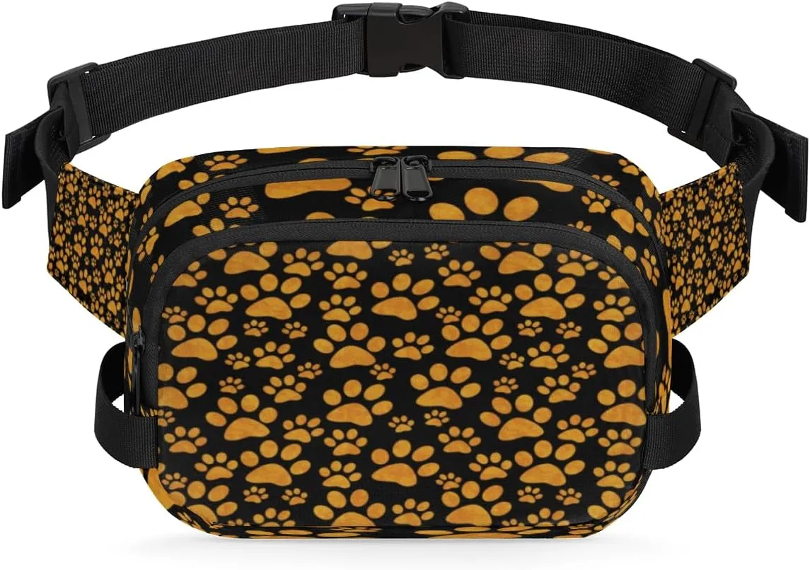 Paw Black Brown Fanny Packs for Women Men Fashion Waist Packs Belt Bag Water-resistant Crossbody Bag Pawpring Waist Pouch Waist Pack Hip Bum Bag for Hiking Casual Travel Cycling