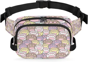 Paw Pattern Fanny Packs for Women Men Fashion Waist Packs Belt Bag Water-resistant Crossbody Bag Cat Pawprint Waist Pouch Waist Pack Hip Bum Bag for Hiking Casual Travel Cycling
