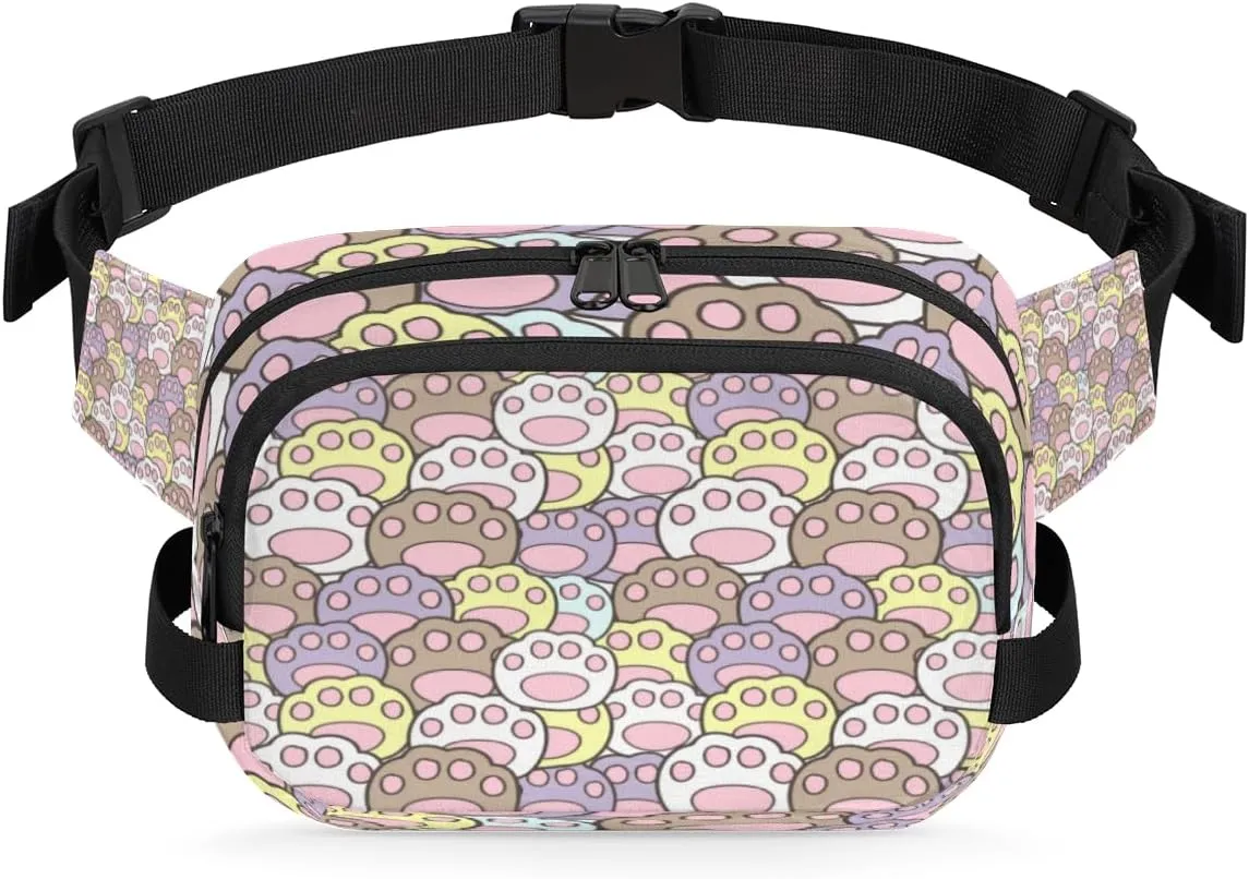 Paw Pattern Fanny Packs for Women Men Fashion Waist Packs Belt Bag Water-resistant Crossbody Bag Cat Pawprint Waist Pouch Waist Pack Hip Bum Bag for Hiking Casual Travel Cycling