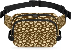Paw Prints Brown Fanny Pack Crossbody Bags for Women Men Belt Bag Vintage Waist Pack Bag Fanny Packs Cross Body Bag Phone Holder for Outdoors Sports Hiking Travel
