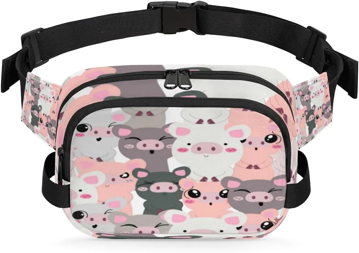 Pig Cute Funny Fanny Packs for Women Men Fashion Waist Packs Belt Bag Water-resistant Crossbody Bag Waist Pouch Waist Pack Hip Bum Bag for Hiking Casual Travel Cycling