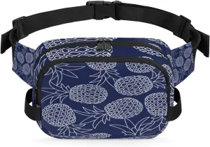 Pineapple Pattern Blue Fanny Pack Crossbody Bags for Women Men Waist Packs Hip Bum Bag Cross Body Fanny Pack with Adjustable Strap for Running Hiking Travel