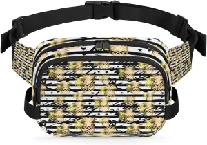 Pineapple Stripe Fanny Pack Crossbody Bags for Women Men Waist Packs Abstract Gold Hip Bum Bag Cross Body Fanny Pack with Adjustable Strap for Running Hiking Travel