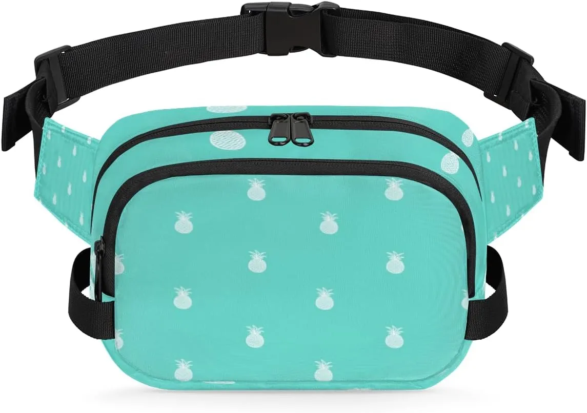 Pineapple Turquoise White Fanny Pack Crossbody Bags for Women Men Waist Packs Hip Bum Bag Cross Body Fanny Pack with Adjustable Strap for Running Hiking Travel
