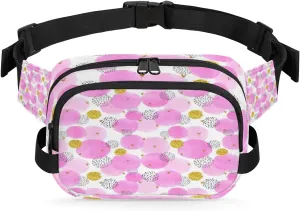 Pink Circle Dots Fanny Pack Crossbody Bags for Women Men Waist Packs Kawaii Hip Bum Bag Cross Body Fanny Pack with Adjustable Strap for Running Hiking Travel