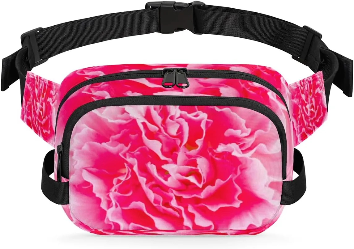 Pink Floral Flower Aesthetic Fanny Packs for Women Men Fashion Waist Packs Belt Bag Water-resistant Crossbody Bag Waist Pouch Waist Pack Hip Bum Bag for Hiking Casual Travel Cycling