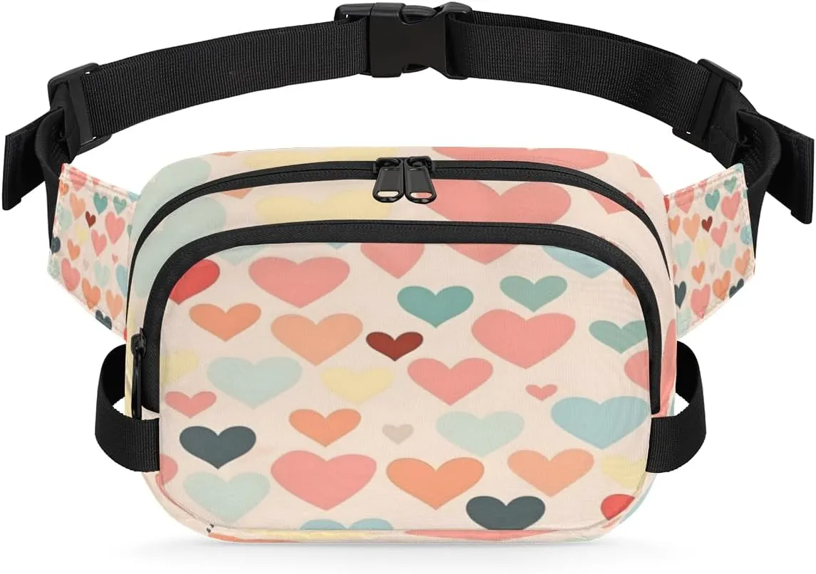 Pink Heart Pattern Fanny Pack Crossbody Bags for Women Men Waist Packs Hip Bum Bag Cross Body Fanny Pack with Adjustable Strap for Running Hiking Travel