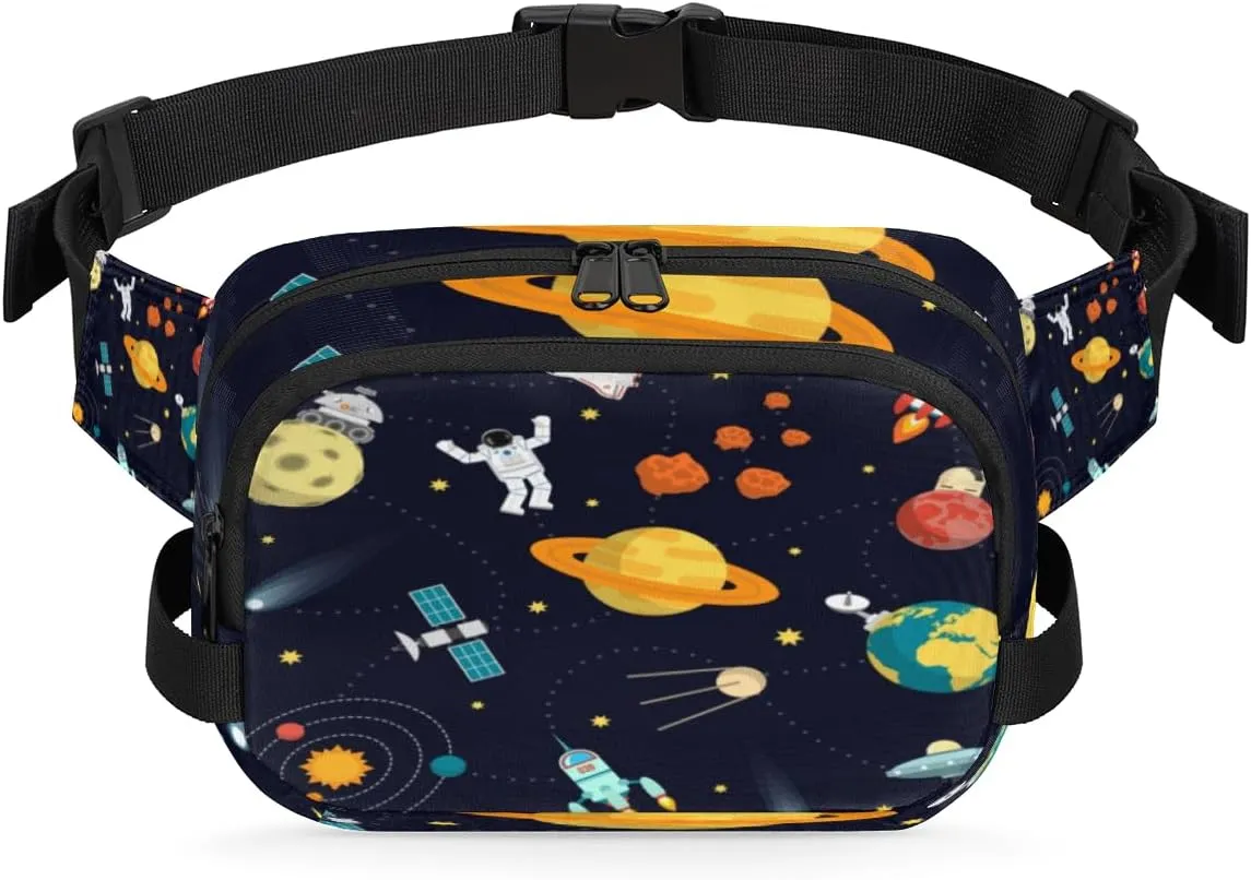 Planets Astronaut Fanny Packs for Women Men Fashion Waist Packs Belt Bag Water-resistant Crossbody Bag Cartoon Space Waist Pouch Waist Pack Hip Bum Bag for Hiking Casual Travel Cycling