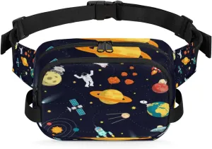 Planets Astronaut Fanny Packs for Women Men Fashion Waist Packs Belt Bag Water-resistant Crossbody Bag Cartoon Space Waist Pouch Waist Pack Hip Bum Bag for Hiking Casual Travel Cycling