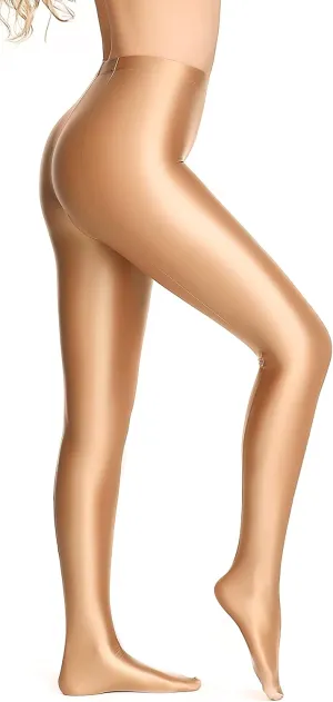 Plus Size Opaque Glossy Pantyhose Wet Look Footed Shiny Tights Pilates Yoga Pants High Waist Leggings