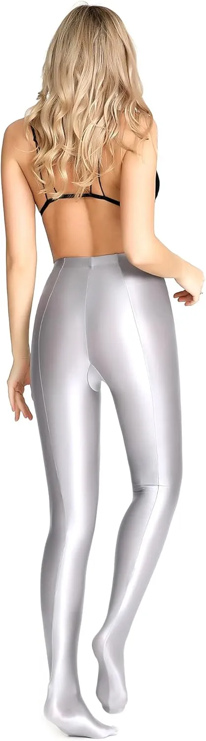 Plus Size Opaque Glossy Pantyhose Wet Look Footed Shiny Tights Pilates Yoga Pants High Waist Leggings