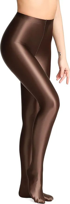 Plus Size Opaque Glossy Pantyhose Wet Look Footed Shiny Tights Pilates Yoga Pants High Waist Leggings