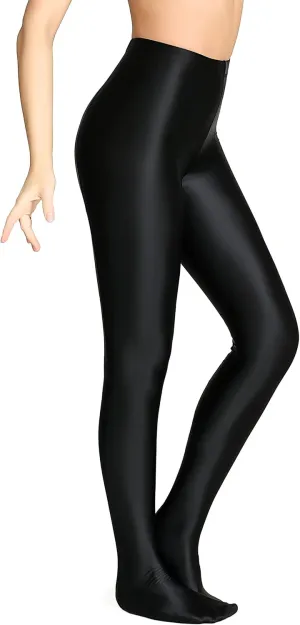 Plus Size Opaque Glossy Pantyhose Wet Look Footed Shiny Tights Pilates Yoga Pants High Waist Leggings