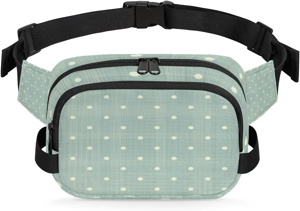 Polka Dot Fanny Pack Crossbody Bags for Women Men Waist Packs Sage Green Hip Bum Bag Cross Body Fanny Pack with Adjustable Strap for Running Hiking Travel