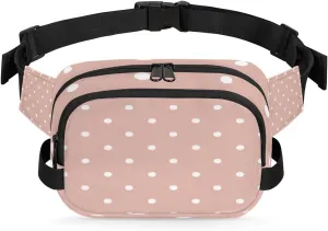 Polka Dots Fanny Pack Crossbody Bags for Women Men Waist Packs Pink White Hip Bum Bag Cross Body Fanny Pack with Adjustable Strap for Running Hiking Travel