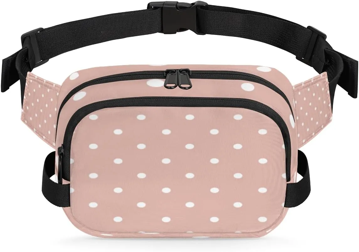 Polka Dots Fanny Pack Crossbody Bags for Women Men Waist Packs Pink White Hip Bum Bag Cross Body Fanny Pack with Adjustable Strap for Running Hiking Travel
