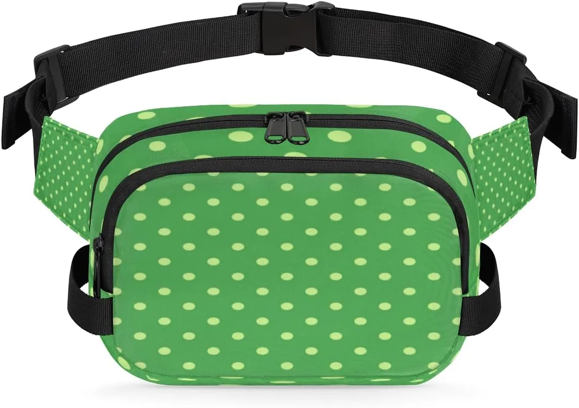 Polka Dots Fanny Packs for Women Men Fashion Waist Packs Belt Bag Water-resistant Crossbody Bag Retro Green Waist Pouch Waist Pack Hip Bum Bag for Hiking Casual Travel Cycling