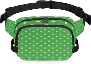 Polka Dots Fanny Packs for Women Men Fashion Waist Packs Belt Bag Water-resistant Crossbody Bag Retro Green Waist Pouch Waist Pack Hip Bum Bag for Hiking Casual Travel Cycling