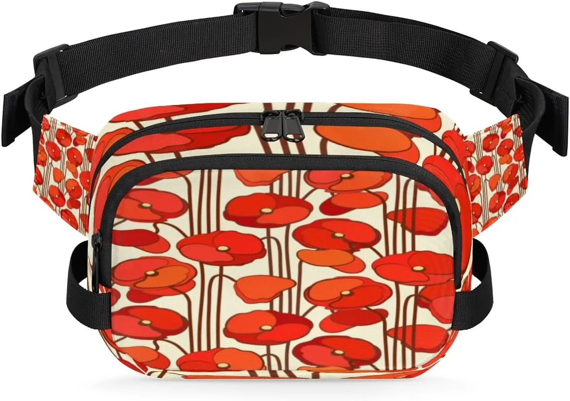 Poppy Flower Abstract Fanny Pack Crossbody Bags for Women Men Waist Packs Hip Bum Bag Cross Body Fanny Pack with Adjustable Strap for Running Hiking Travel