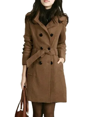 Pure Color Pocket Woolen Coats