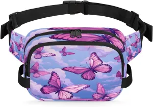 Purple Butterfly Waist Pack Bag Fanny Pack for Women Men Hip Bum Bag Waist Packs with Adjustable Strap for Outdoors Workout Traveling Casual Hiking Cycling Running