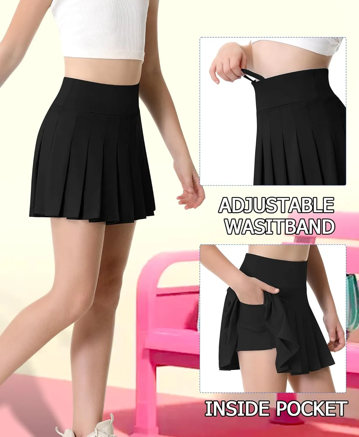 QooNoo Girls Skorts Pleated Tennis Skirts for Girls Athletic Toddler High Waist Activewear Flowy Kids Golf Cheer Skirts