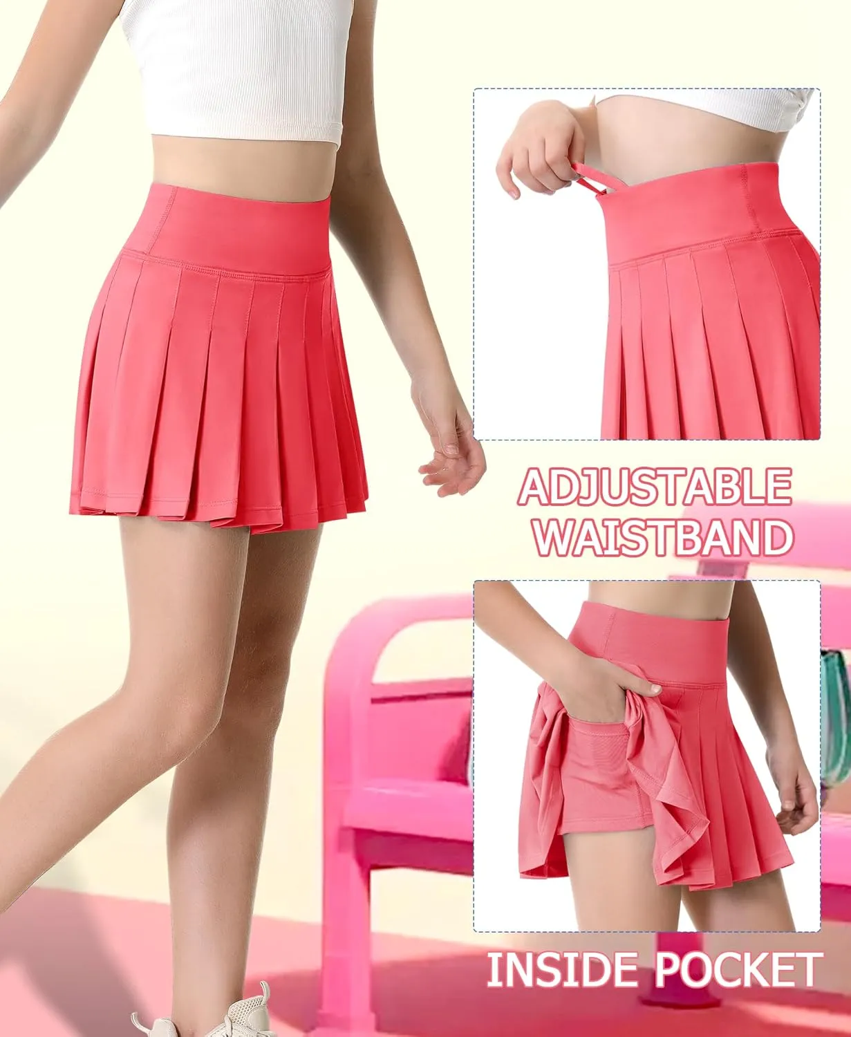 QooNoo Girls Skorts Pleated Tennis Skirts for Girls Athletic Toddler High Waist Activewear Flowy Kids Golf Cheer Skirts