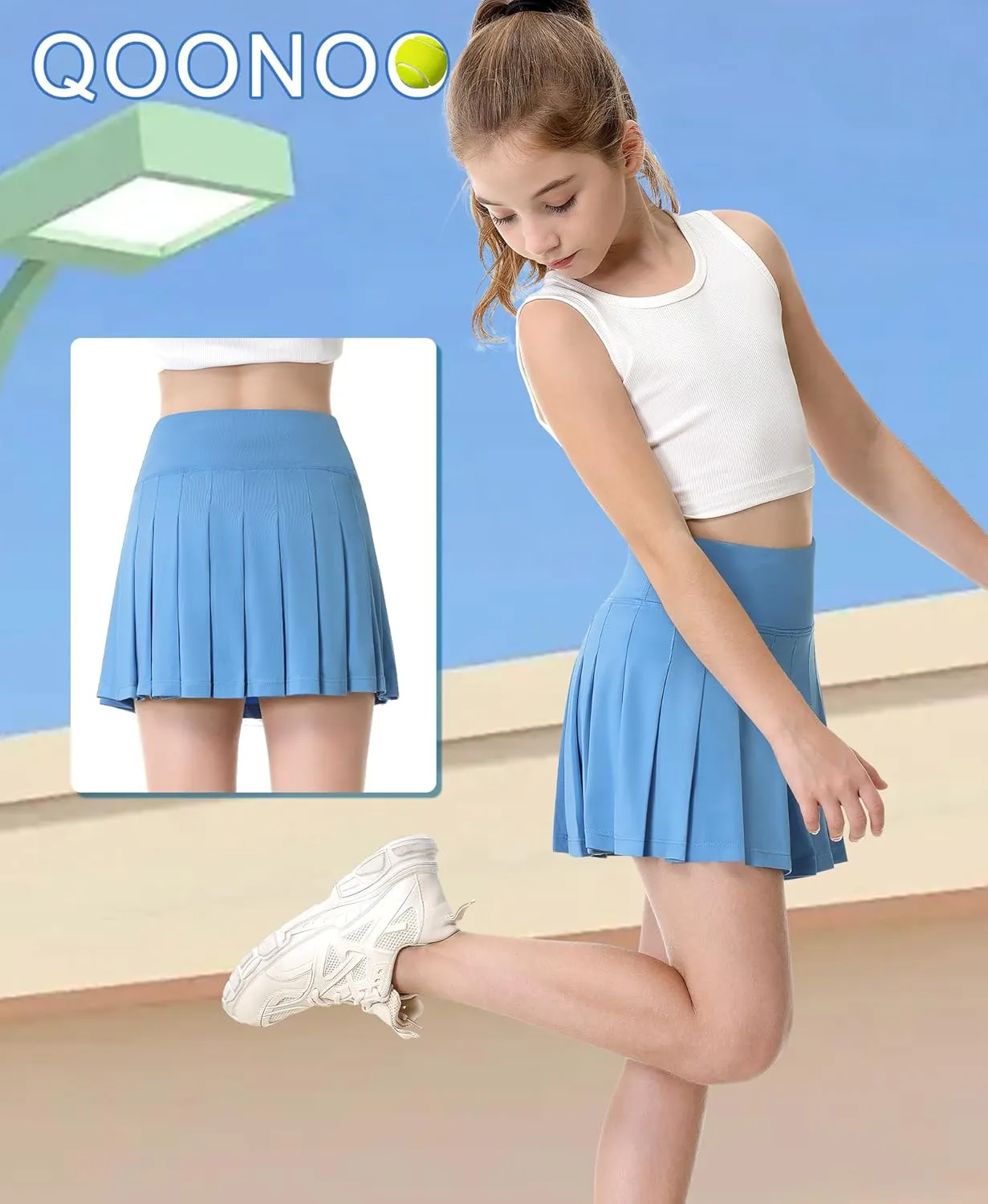 QooNoo Girls Skorts Pleated Tennis Skirts for Girls Athletic Toddler High Waist Activewear Flowy Kids Golf Cheer Skirts