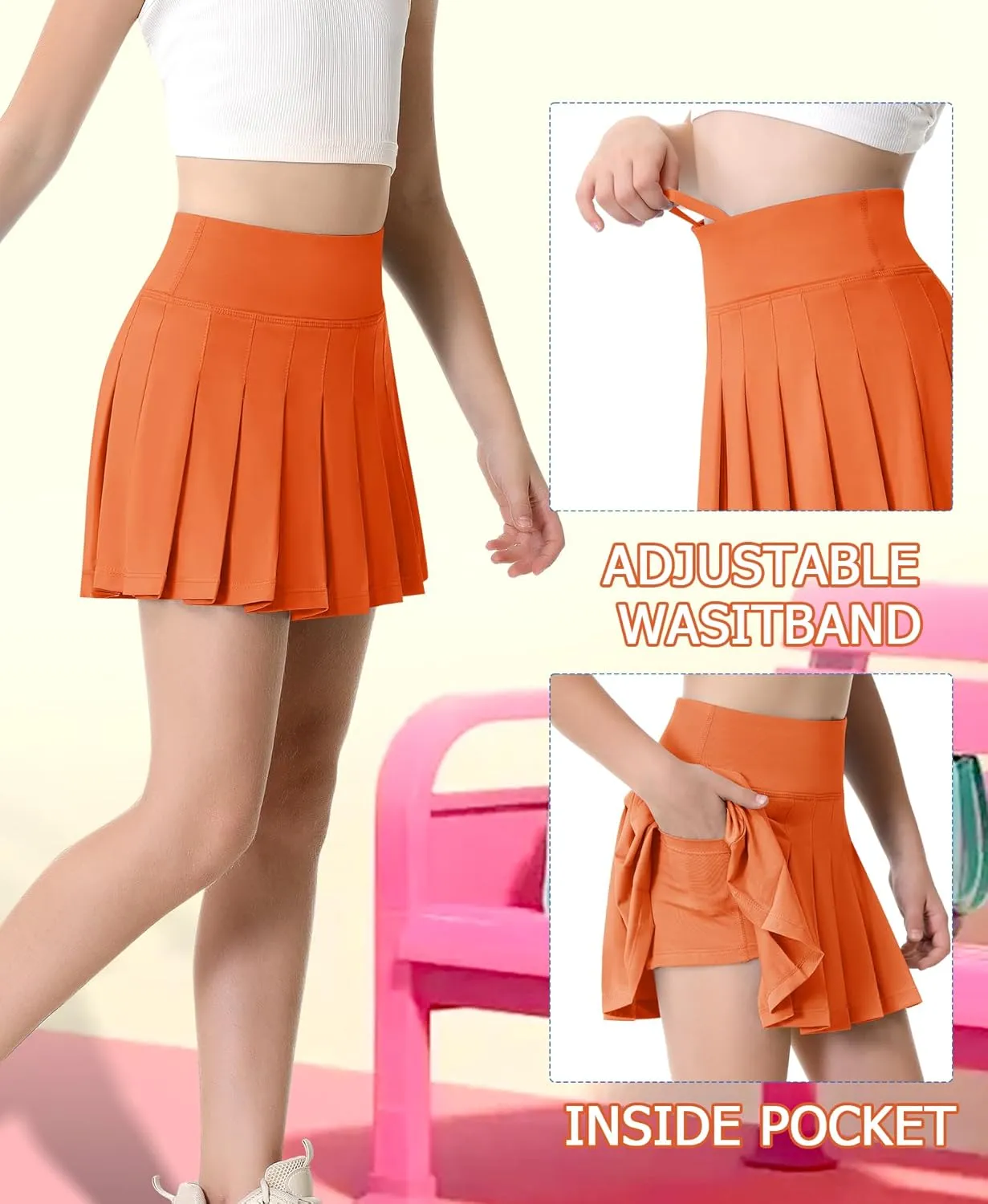 QooNoo Girls Skorts Pleated Tennis Skirts for Girls Athletic Toddler High Waist Activewear Flowy Kids Golf Cheer Skirts