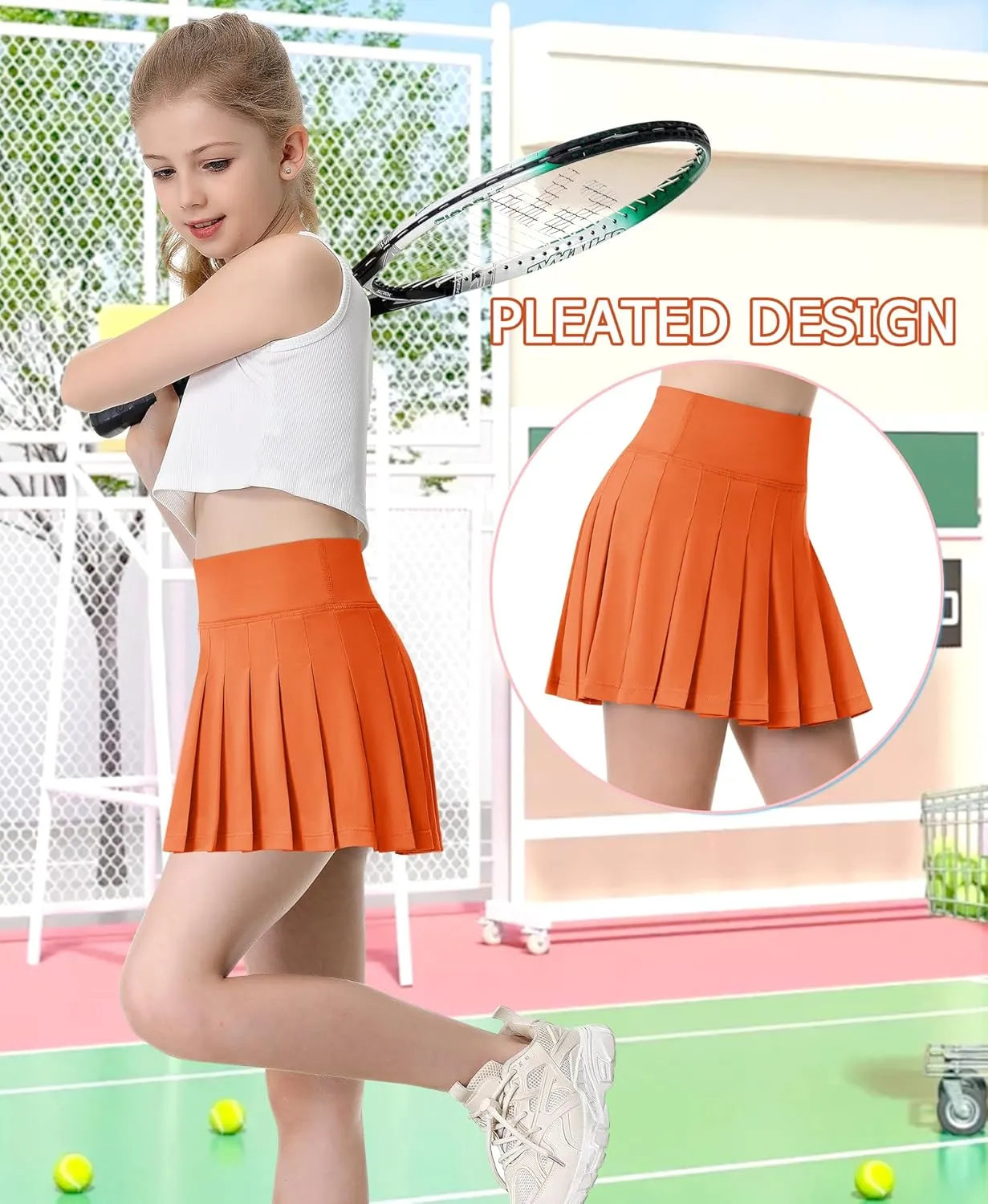 QooNoo Girls Skorts Pleated Tennis Skirts for Girls Athletic Toddler High Waist Activewear Flowy Kids Golf Cheer Skirts