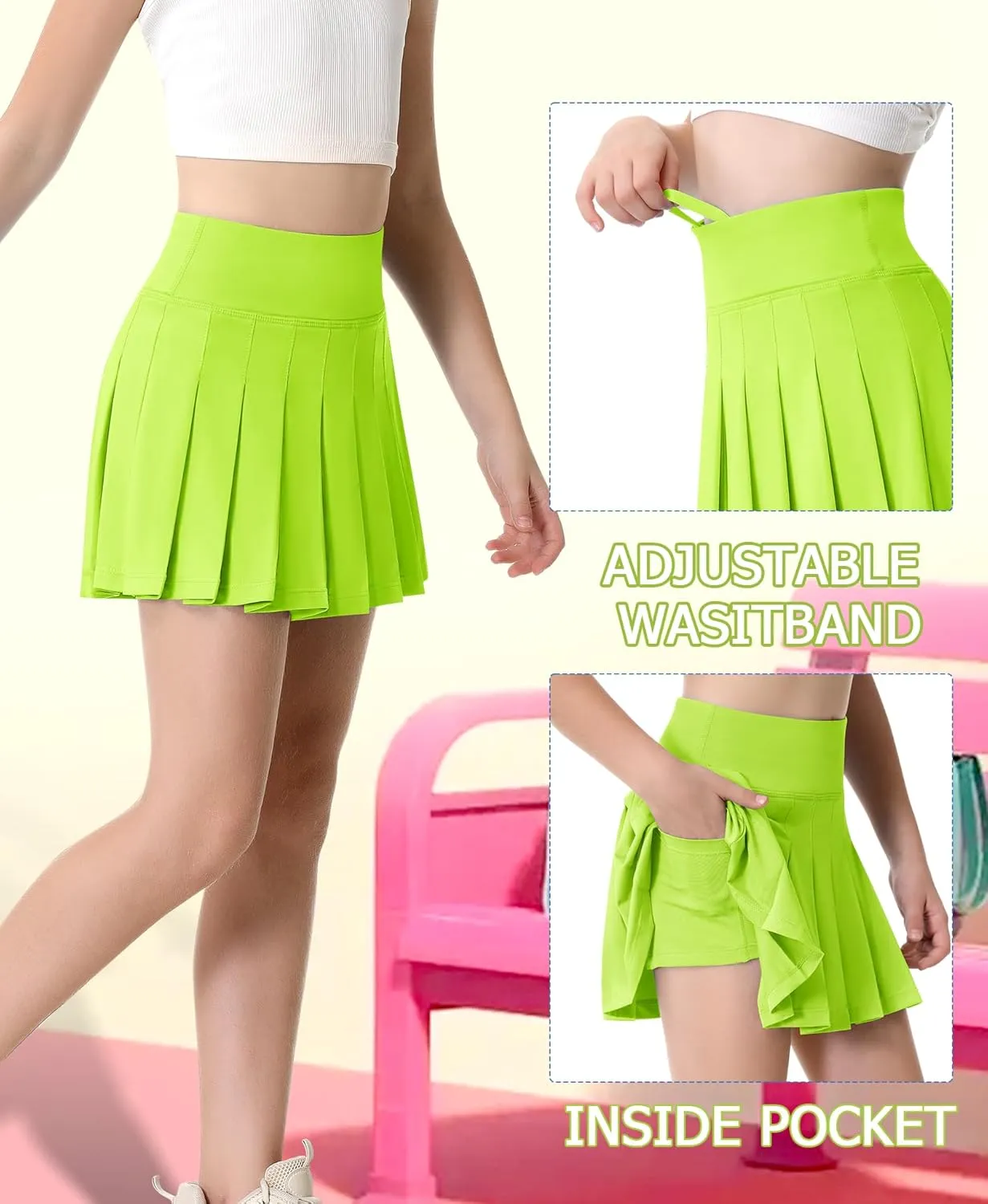 QooNoo Girls Skorts Pleated Tennis Skirts for Girls Athletic Toddler High Waist Activewear Flowy Kids Golf Cheer Skirts