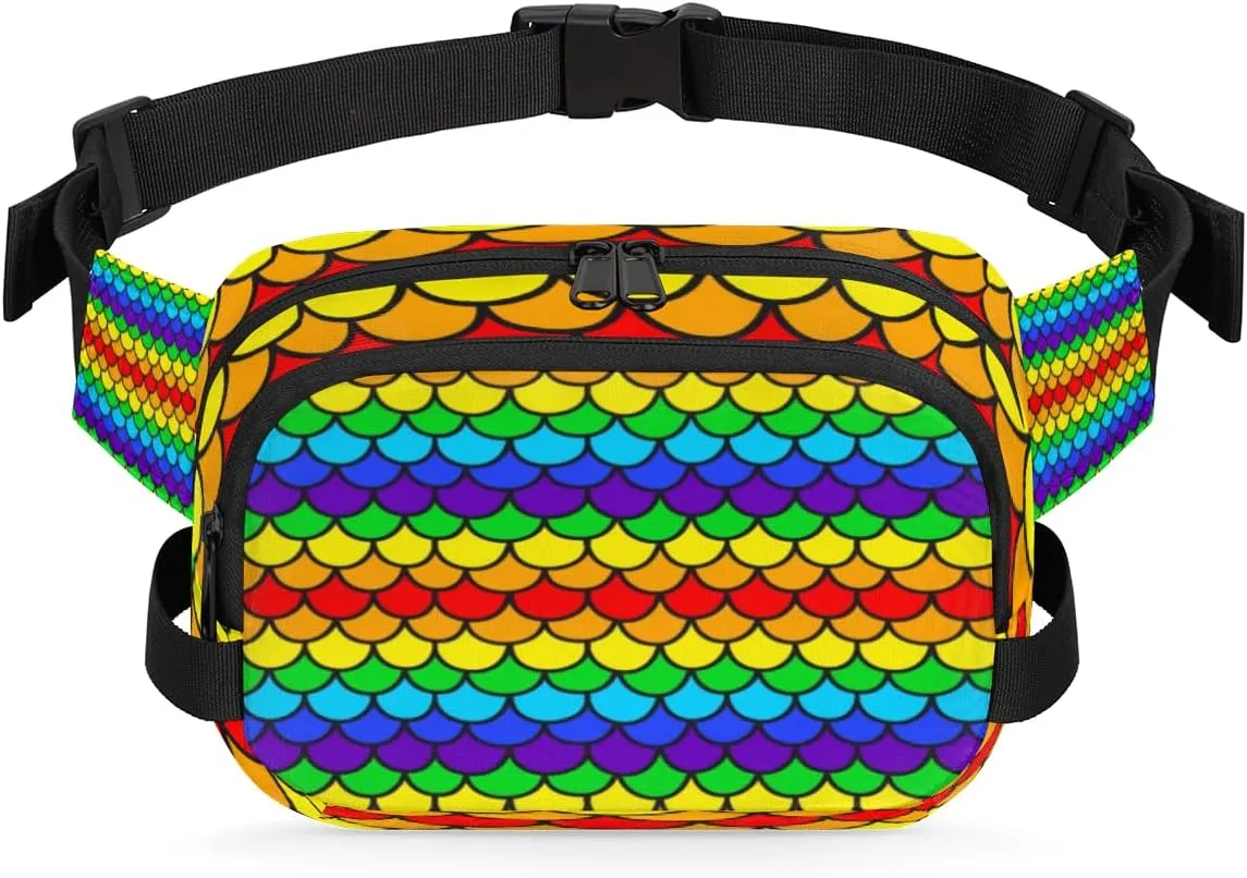 Rainbow Fish Scale Fanny Packs for Women Men Fashion Waist Packs Belt Bag Water-resistant Crossbody Bag Waist Pouch Waist Pack Hip Bum Bag for Hiking Casual Travel Cycling