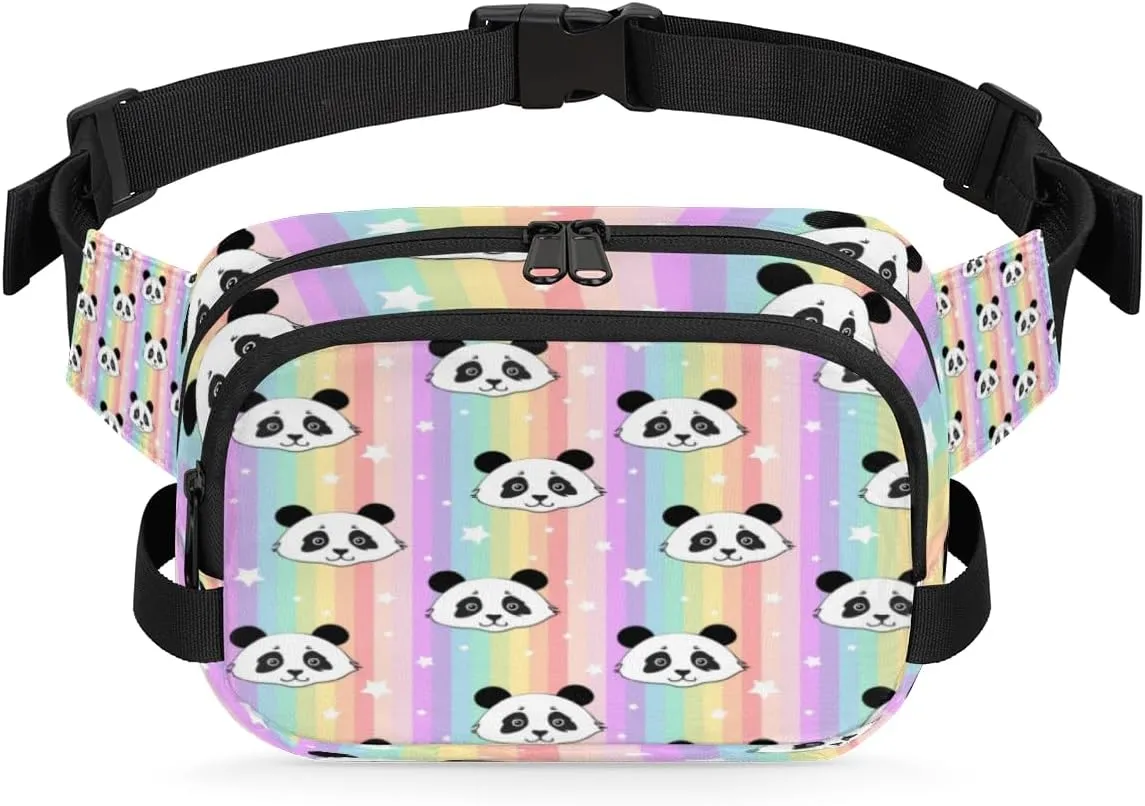 Rainbow Stripe Panda Fanny Pack Crossbody Bags for Women Men Waist Packs Hip Bum Bag Cross Body Fanny Pack with Adjustable Strap for Running Hiking Travel