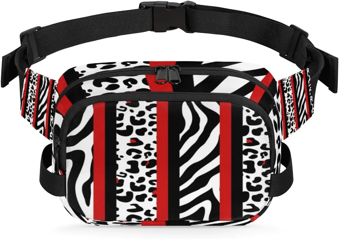Red Black Waist Pack Bag Fanny Pack for Women Men Hip Bum Bag Waist Packs with Adjustable Strap for Outdoors Workout Traveling Casual Hiking Cycling Running
