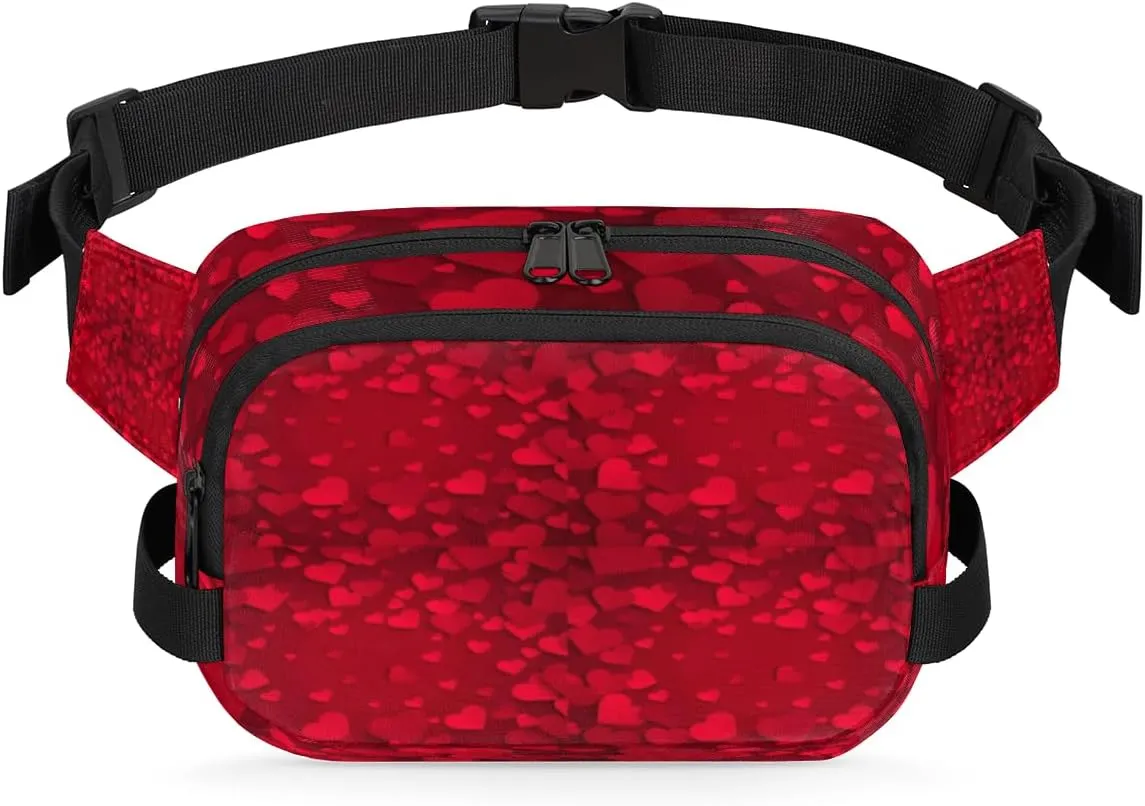 Red Hearts Fanny Pack Crossbody Bags for Women Men Waist Packs Valentine's Day Hip Bum Bag Cross Body Fanny Pack with Adjustable Strap for Running Hiking Travel