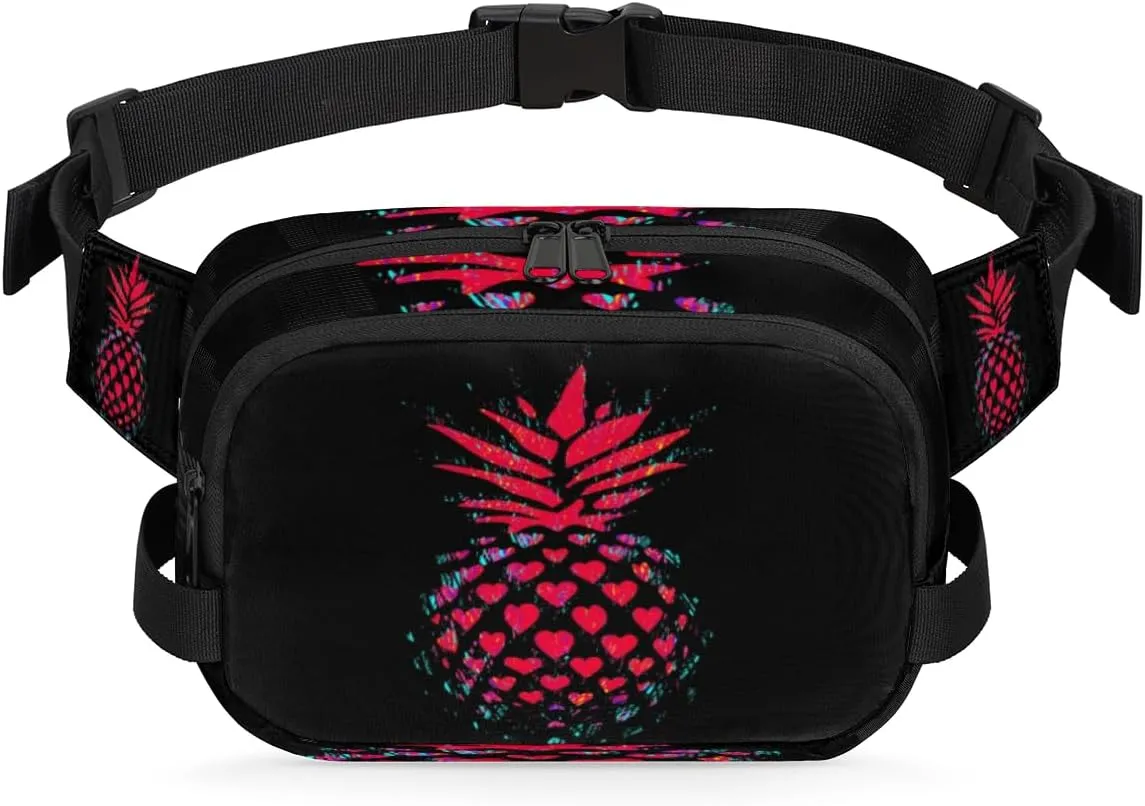 Red Pineapple Heart Fanny Packs for Women Men Fashion Waist Packs Belt Bag Water-resistant Crossbody Bag Waist Pouch Waist Pack Hip Bum Bag for Hiking Casual Travel Cycling