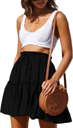 Relipop Women's Flared Short Skirt Polka Dot Pleated Mini Skater Skirt with Drawstring