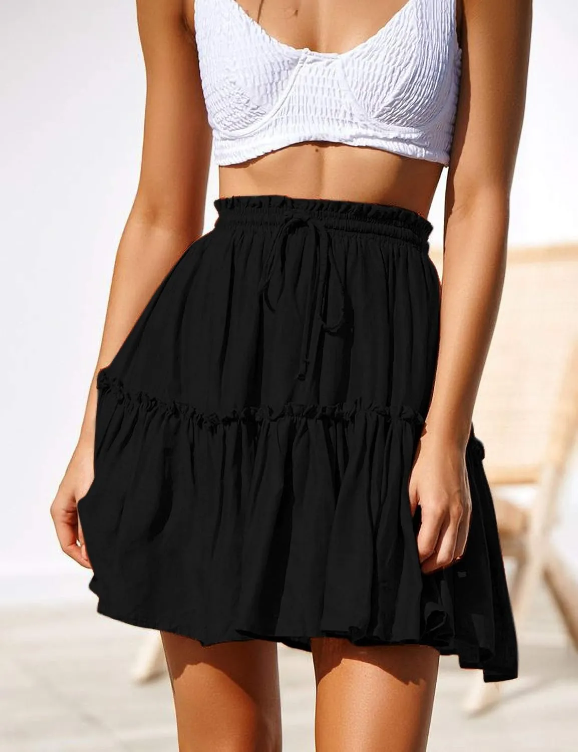 Relipop Women's Flared Short Skirt Polka Dot Pleated Mini Skater Skirt with Drawstring