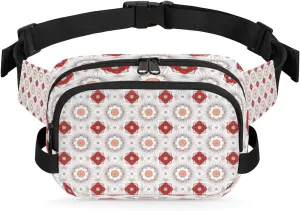 Retro 80s Floral Fanny Pack Crossbody Bags for Women Men Waist Packs Geometric Hip Bum Bag Cross Body Fanny Pack with Adjustable Strap for Running Hiking Travel