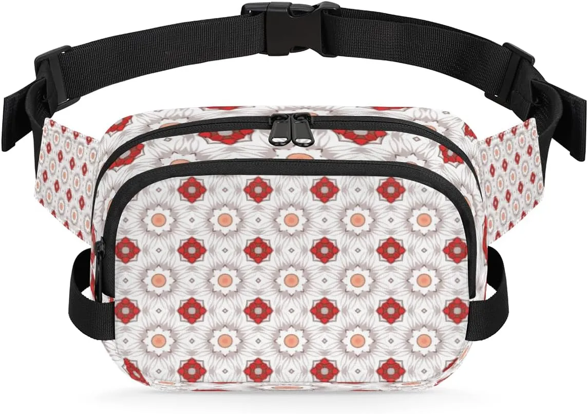 Retro 80s Floral Fanny Pack Crossbody Bags for Women Men Waist Packs Geometric Hip Bum Bag Cross Body Fanny Pack with Adjustable Strap for Running Hiking Travel
